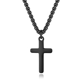 GAVU Stainless Steel Small Black Cross Pendant Necklace for Men Women Jesus Cross Pendant Necklace