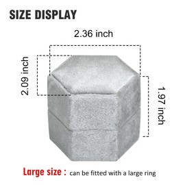 Vicoter Velvet Ring Box, 3 Slots Hexagon Jewelry Ring Gift Box Vintage Ring Display Holder Case for Wedding Ceremony Proposal Engagement (Grey)