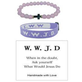 Pingyongchang What Would Jesus Do Bracelets WWJD Beads Bracelet Christian Cross Letter Matching Friendship Couples Protection Braided Religious Bracelets Gift for Women - Purple