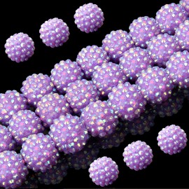 50PCs 16MM Chunky Resin Rhinestone Beads Round Disco Ball Beads Bubblegum Beads for Women Girls Necklace Bracelet Jewelry Making Phone Lanyard Hair Accessories DIY Crafts (Purple AB)