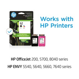HP N9H64FN 62 Black & Tri-color Original Ink Cartridges, 2 Cartridges (C2P04AN, C2P06AN)