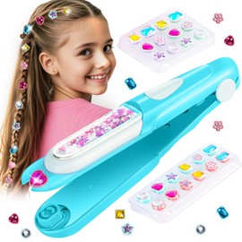 Hair Gem Stamper Kit, Bling Hair Jewels for Girls Toys, Hair Styling Tool with Reusable Shining Diamonds, Birthday Gifts Toys for Girls Ages 3 4 5 6 8 -12 (Blue)