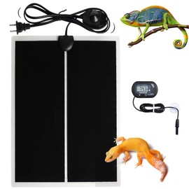 MQ Reptile Terrarium Heat Pad with LCD Digital Aquarium Thermometer, 6 x 11in Power Adjustment Under Tank Heater Mat for Pets, Small Animals, Seedling, 7W