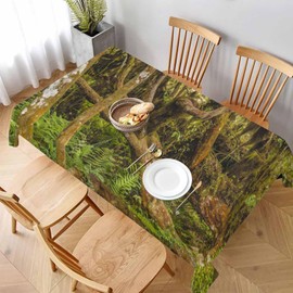 LoLo UoUo Exotic Big Tree Natural Rectangle Tablecloth Green Jungle Tropical Landscape Polyester Table Cloths for Dining Kitchen Outdoor Picnic Camping Party Wedding Event,Washable 52 x 70 Inch