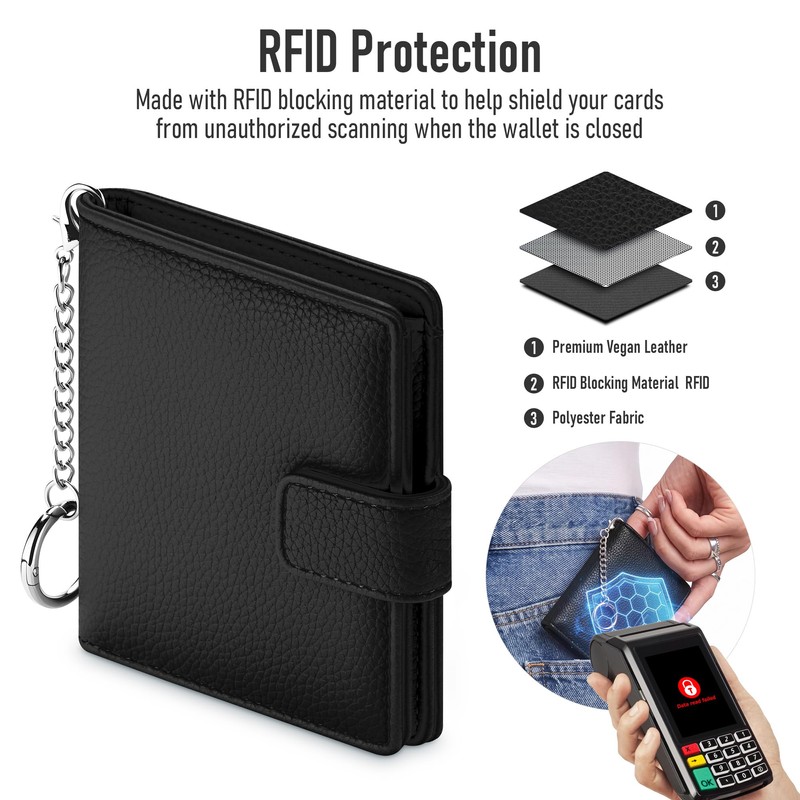 Mayski Small RFID Wallet for Women with Keychain Compact Credit