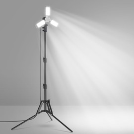 SANSI 300 Watt LED Work Light, 3300LM 5000K Portable Camping Lights with Premium Carbon Steel Telescoping Tripod Stand, 3-Panel Deformable, LED Work Light with Stand Adjustable 35-54 Inches