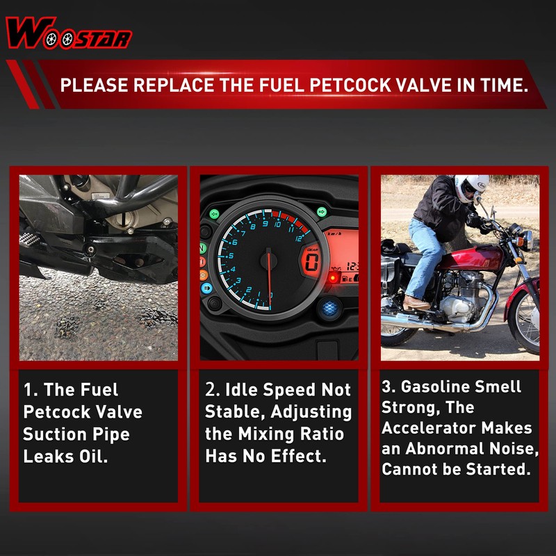 WOOSTAR 6mm Inline Fuel Valve Petcock Gas Tank Cut-Off Selector