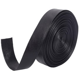 GORGECRAFT Black PU Leather Straps 5m x 20mm Leather Trimming Tape Foldover Leather Strips 1mm Thick Lambskin Texture PU Leatherette Flat Leather Cord String for DIY Sewing Crafts Jewelry Making