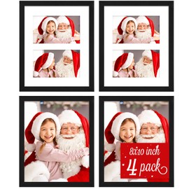 TWING 4 Pack 8x10 Picture Frames with Mat, Black Gallery Wall Frame Set Display Pictures 5x7 with A Hole Mat, 4x6 with Double Hole Mat or 8x10 without Mat, Wall Hanging or Tabletop Photo Frame, Gift