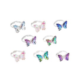 7Pcs Colorful Vintage Bohemian Gradient Butterfly Knuckle Rings Set for Women Cute Lovely Open Adjustable Cuff Circle Finger Thumb Animal Ring Retro Boho Insect Jewelry-D 7pcs silver