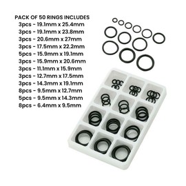 BlissMart 50pc O-ring Assortment Set Pack Rubber Seals Set DIY Kit Rubber Washer Spacer Gasket Washers Seal O-Ring Kit for Mixer Taps, Pumps, Kitchen Tap, Bearing, Electrical Appliance