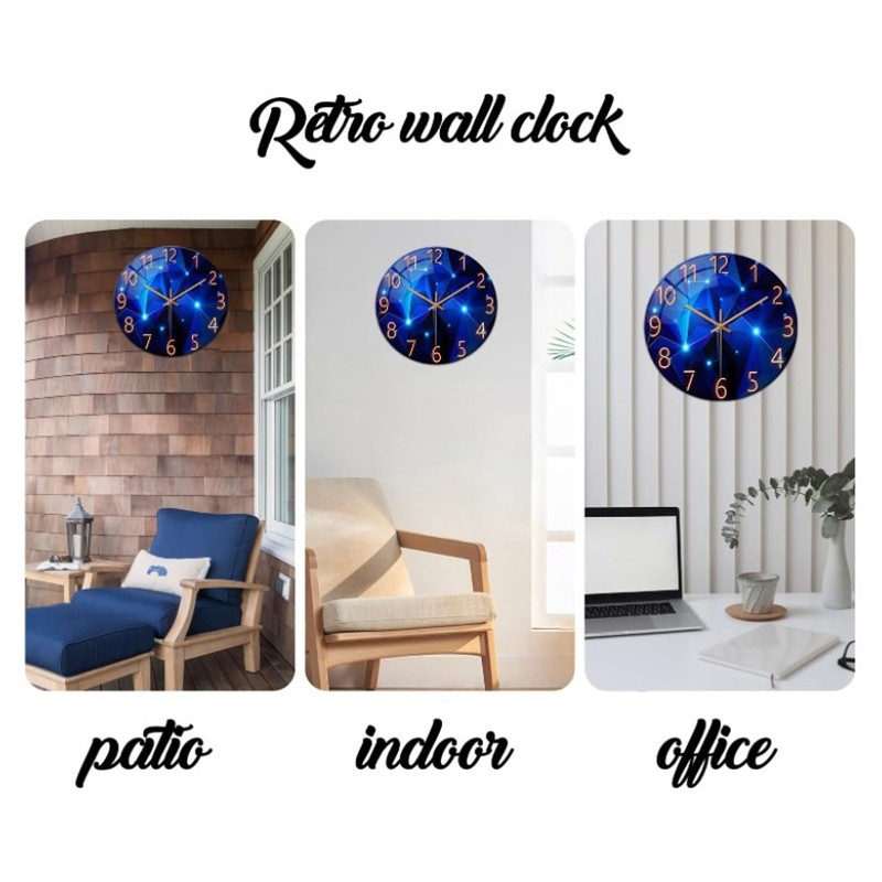 30cm Glass Blue Wall Clock for Living Room Decor Silent