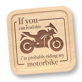 Funny Motorbike Gifts for Men – Engraved Beech Wooden Coaster – Perfect Biker & Motorcycle Accessories, Motorbike Lover Present Great Gift Idea (Beech Wood)