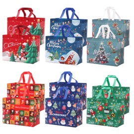ZMENCY Christmas Gift Bags - 12 Pack Non-Woven Tote Bags, Christmas Bags with Handles for Goodie Bags, Gifts Wrapping, Xmas Party Favor Bags (Xmas Bags 12pcs)