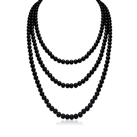 Tomedeks 1 x Pearl Necklace 150 cm, Women's Pearl Necklace, Long, 1920S Gatsby Costume Accessories, Long Pearl Necklace, Lady Black Pearl Necklace, Elegant Artificial Pearl Necklace (Black), Pearl