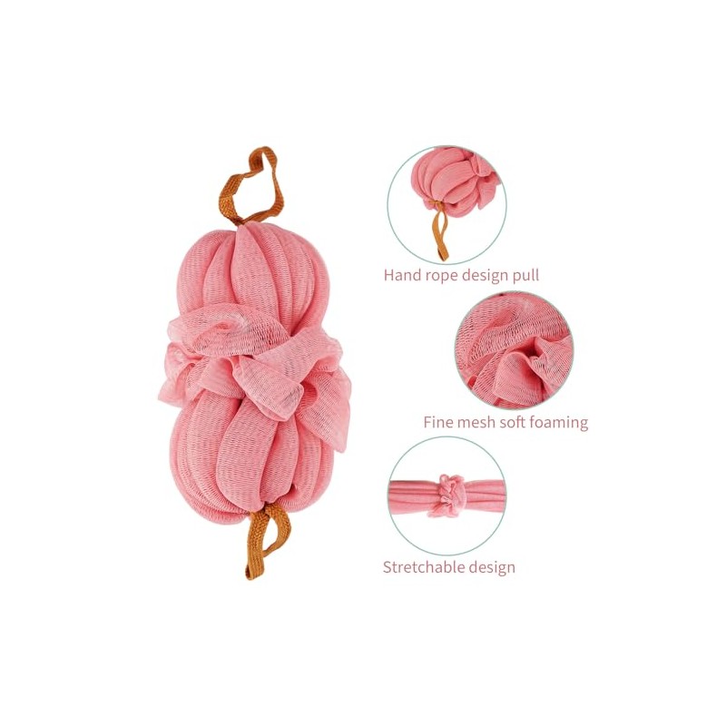 Esponjas Trenzadas Elásticas Baño Ducha Largas Tipo Puf Rosa Morado