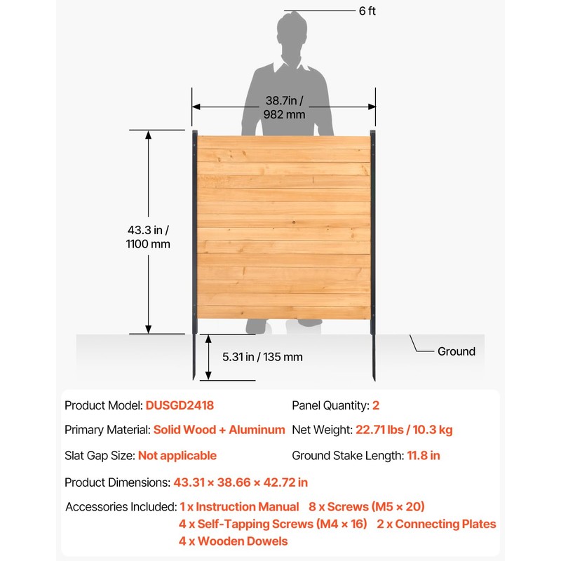 VEVOR Wood Privacy Fence, 38" W x 42" L, 2