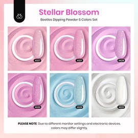 Beetles Dip Powder Nail Kit, 6 Colors Pink White Purple Powder Dipping Set for All Seasons, Blue Pink Glitter Nail Art Manicure DIY, No Need Nail Lamp Cured Spring Valentines Day Gifts for Women