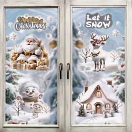 ONBAGLST Christmas Window Stickers, 6 Sheet Christmas Window Clings, Double Sided Christmas Window Decorations PVC Static Xmas Window Cling Sticker for Christmas Decoration