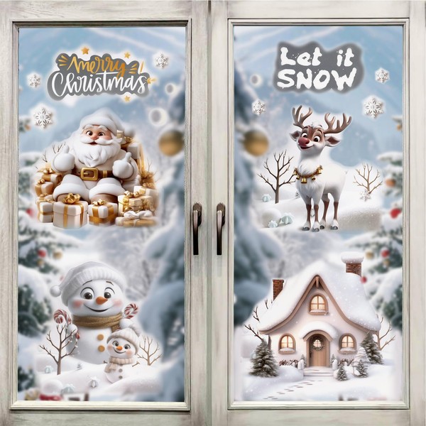 ONBAGLST Christmas Window Stickers, 6 Sheet Christmas Window Clings, Double