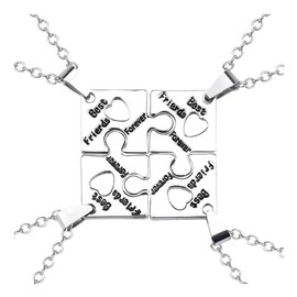 Yocoyee Multi Puzzles Best Friends Forever Necklaces Stainless Steel Engraved Heart Pendant Set Friendship Necklaces-4 Pcs Puzzles