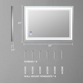 FITLAND 28"x 20" LED Bathroom Mirror Vanity Mirror, Anti-Fog, Dimmable, Color Temperature Adjustable 3000-6000K, Switch-held Memory Led Wall Mirror Suitable for Bathroom, Vanity (Vertical/Horizontal)