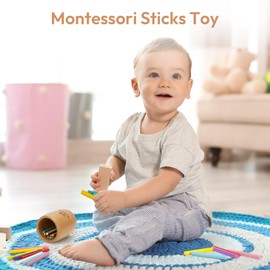 Woodtoe Wooden Montessori Sticks Toys for Kids, 11 Colors Toddler Learning Toys for 1-3 Year Old, Natural Wood Educational Sorting Toy, Sensory Toys Travel Game for Boys Girls Aged 1+