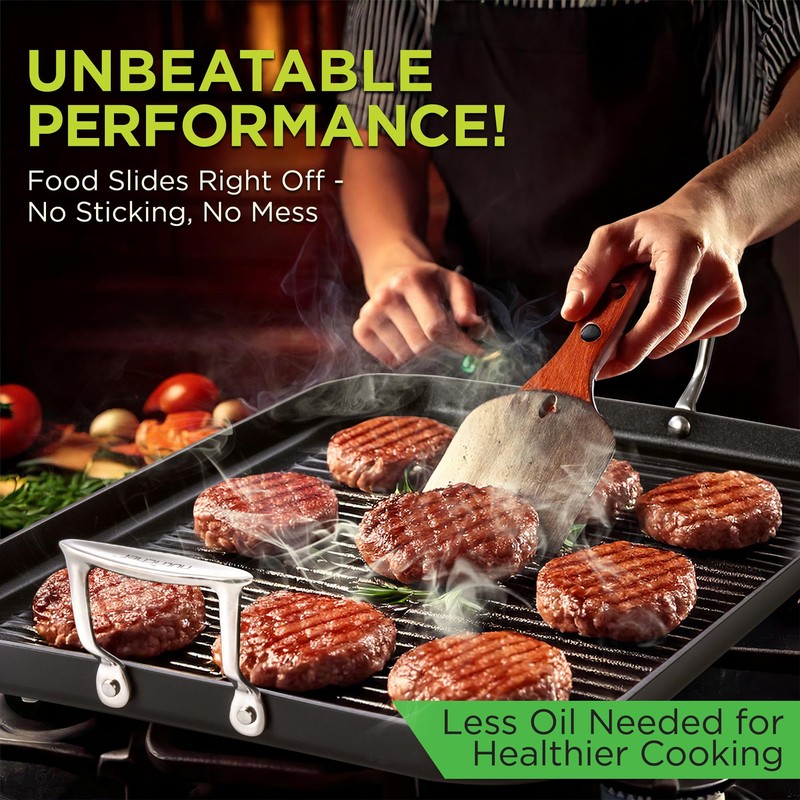 NutriChef 20"x13" Stove Top Grill Pan - Double Burner, Hard-Anodized