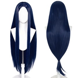 PORSMEER Long Straight Wig with Center Part for Women, 30 inch/80 cm Straight Middle Part Synthetic Heat Resistant Fiber Hair for Party Cosplay Halloween Costume (Navy Blue)