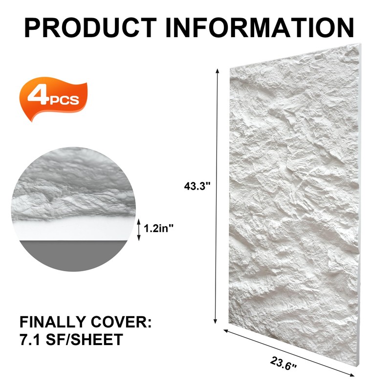 KASARO 3D Faux Stone Wall Panels, 4 PCS PU Wainscoting