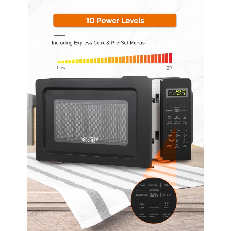 COMMERCIAL CHEF 0.7 Cubic Foot Microwave with 10 Power Levels,