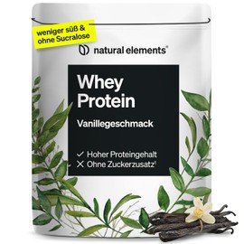 natural elements Whey Protein Powder - Vanilla - 1 kg - 24 g Protein per Serving - Not Too Sweet, Only Natural Flavours - High Dose - Produced in Germany & Laboratory Tested