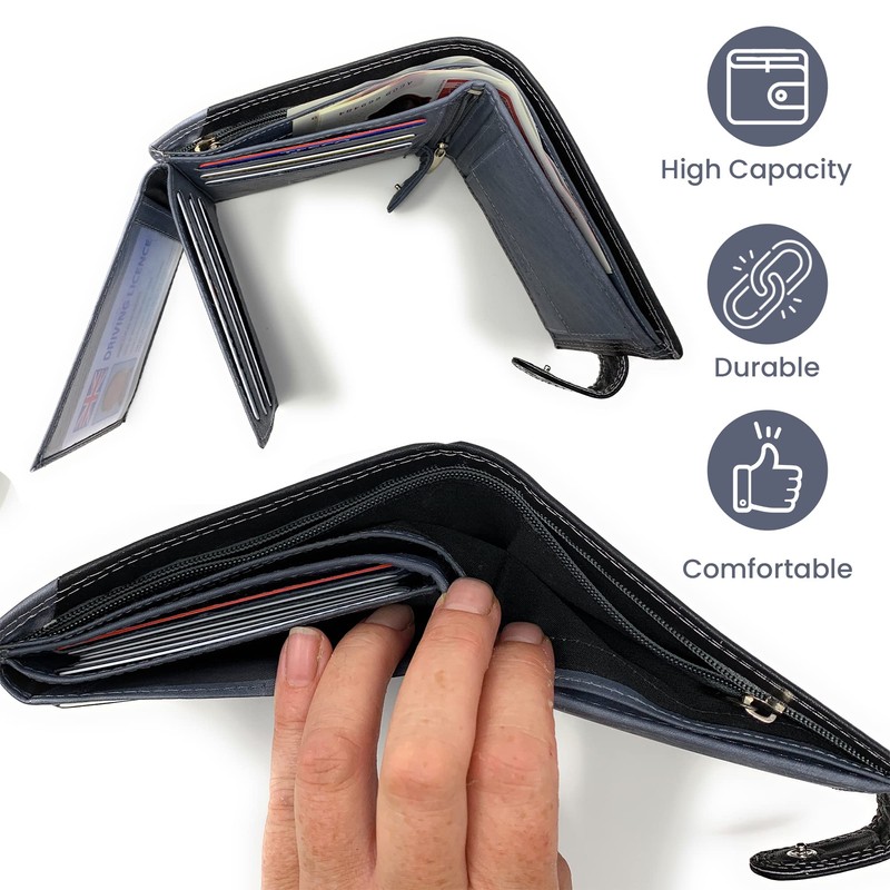 MOIRENTO®, Grey Black Wallet, RFID Blocking, Real Leather Mens, with