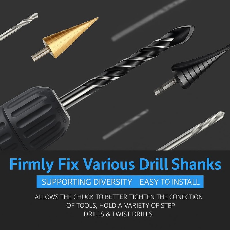 3/8" Keyless Drill Chuck Adapter 0.8-10mm, 1/4-Inch Hex Shank, Capacity