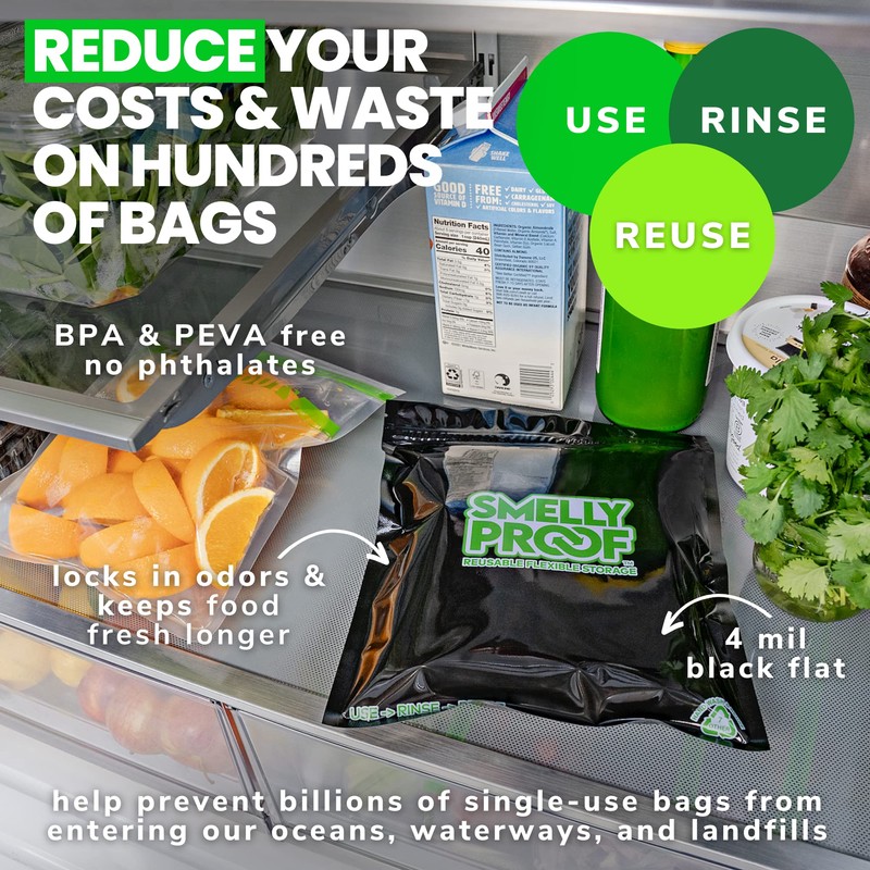 10pk LARGE Black Reusable Bags, Washable Ziplock Bags, US-Made, BPA