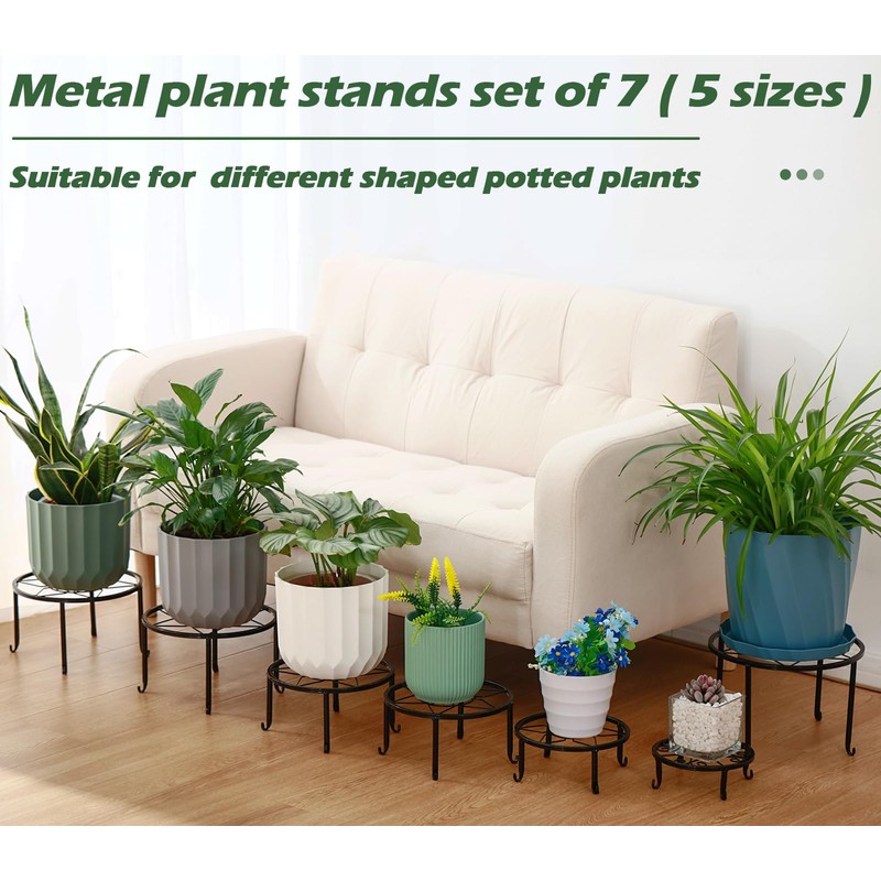 7-pack Metal Plant Stands Indoor Outdoor Rustproof Iron Potted Plant