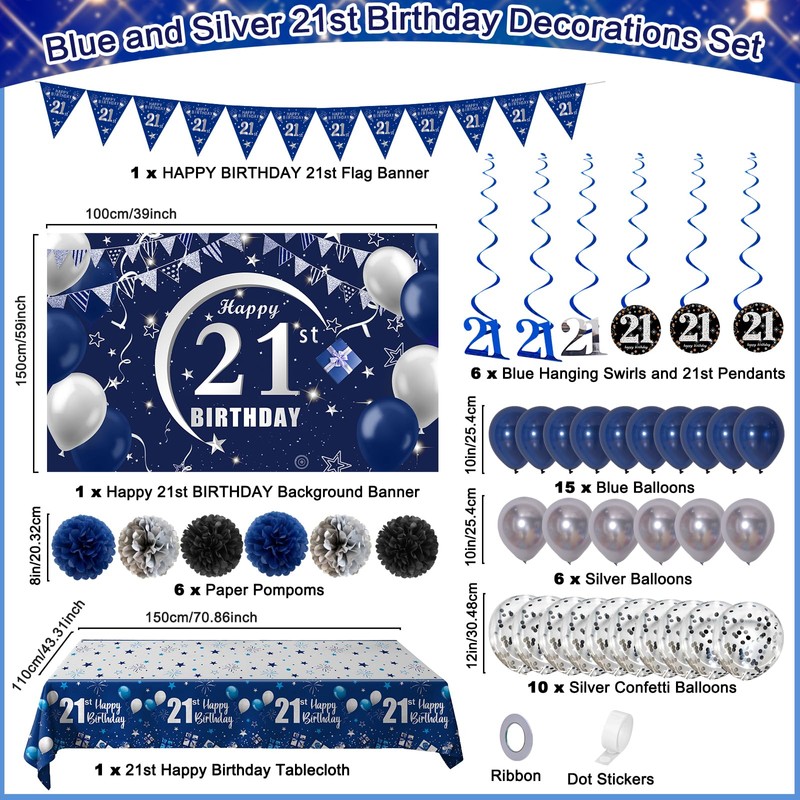 21st Birthday Decorations for Him Her, 21st Birthday Banner Backdrop