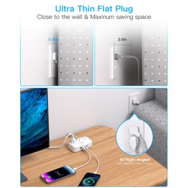 2 Pack Cruise Essentials, 5 Ft Flat Extension Cord, 3 Outlets 4 USB Ports(2 USB C) Flat Plug Power Strip, USB Charging Station with Non Surge Protector for Cruise Ship, Travel, Dorm Room Essentials | One Beat