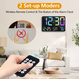 SZELAM Digital Clock Large Display, 11.5 Inch Digital Wall Alarm Clock with Radio Remote Control, LED Oversized Wall Clock with Date Stamp, 12/24H, Adapter, Snooze Alarm Clock for Home, Bedroom,