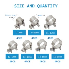 BESTYCHAO 28pcs Hose Clips Stainless Steel Mini Fuel Line Hose Clamp Petrol Pipe Fuel Hose Clips (7-18mm)