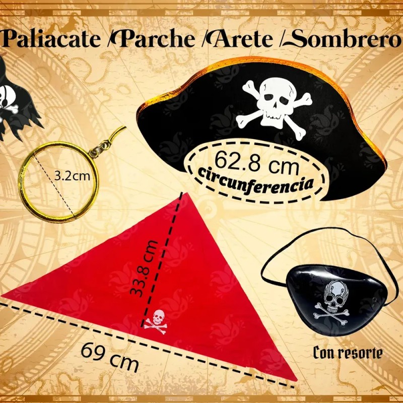 Sombrero Pirata Dorado Y Parche Calavera Capitán Halloween