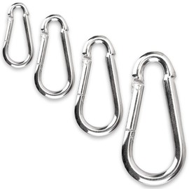 C.P. Sports carabiner hooks 80 mm x 8 mm, maximum load 230 kg and 60 mm x 6 mm, maximum load 150 kg, pack of 1 - 60 carabiner hooks 100 mm x 10 mm, 140 mm x 12 mm snap hook., silver