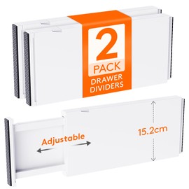 Lifewit Set of 2 Drawer Dividers, Adjustable Drawer Dividers for Inner Length 34-56 cm & Height >15.5 cm Organiser Organiser System for Kitchen/Wardrobes/Desk, White