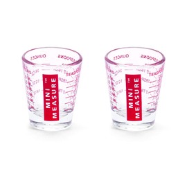 Kolder Mini Measure Heavy Glass, 20-Incremental Measurements Multi-Purpose Liquid and Dry Measuring Shot Glass, Red, Set of 2