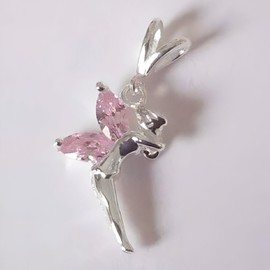 Tinkerbell Fairy Sterling Silver Pendant Necklace with Sparkly Pink Cubic Zirconia (CZ) Diamonds for Women Girls Teenagers - Chain Included - Silver Necklaces for Women Tinkerbell Gifts - (Pink)