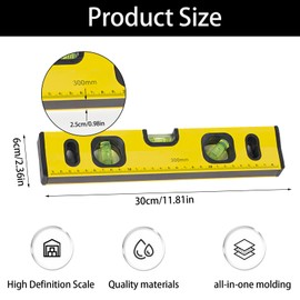 MYLERCT Spirit Level 30 cm, 3 Pieces Horizontal Level 0°/45°/90°, Spirit Level Magnetic, Suitable for DIY Work and Installation of Devices