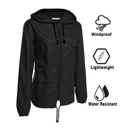 Avoogue Lightweight Sports Jackets Raincoat Women's Waterproof Windbreaker Packable Outdoor Hooded Fall Rain Jacket Black XXL