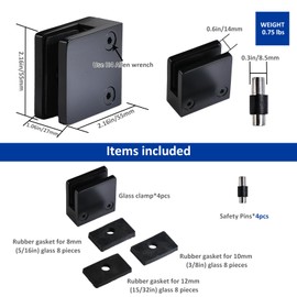 Glass Clamp－4PCS Adjustable Glass Shelf Bracket, 1/3 "-1/2 " 304 Stainless Steel Glass Clamps, Glass Clamp Bracket is Suitable for Railing, Stairs, Glass Wall, All Kinds of Glass (Black-4pcs)