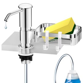 Soap Dispenser for Kitchen Sink, Mecyfaty Under Counter Sink Soap Dispenser Pump with 39" Extension Tube Kit, Built in ABS Kitchen Dish Soap Dispensers with Sponge Holder, No More Refills, Chrome