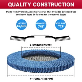 Beliiant Abrasive Flap Discs,5 Pack,Premium 4.5" x 7/8" Type 29 High Density Zirconia Flap Sanding Discs 4-1/2 Inch for Angle Grinder,Grinding Wheels & Discs,Sanding Discs for Wood & Metal. (80 Grit)